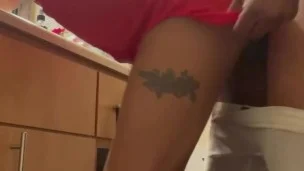 Petite Ebony Stripper Fucks Her BBC Roommate Before The Club. (Red Leather Dress Fuck)