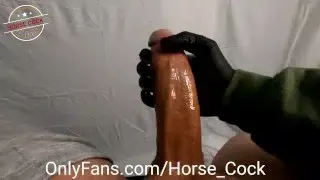Gay Amateur Male Stripper Horse Cock w Big White Monster Dick and Cumshot Close Up