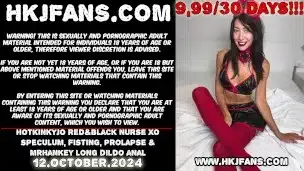 Hotkinkyjo red&black nurse XO speculum, fisting, prolapse & mrhankey long dildo anal