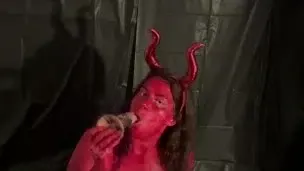 The red dripping wet devil cums all over for you