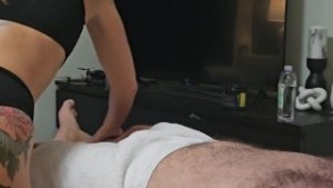 Masseuse teases client and makes him cum twice