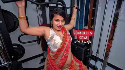 Chachi ki chut dekhi Gym me- desi Chachi workout in gym with Saree, Horny Chachi fucked in gym by bhatija in HINDI Audio.